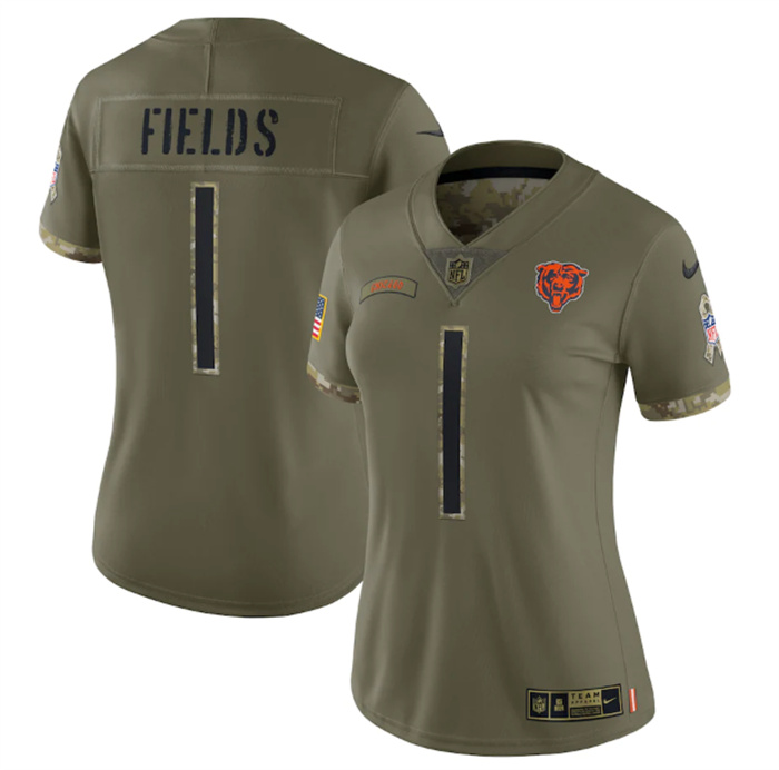 Women's Chicago Bears #1 Justin Fields 2022 Olive Salute To Service Limited Stitched Jersey(Run Small) Women's Chicago Bears #1 Justin Fields 2022 Olive Salute To Service Limited Stitched Jersey(Run Small)