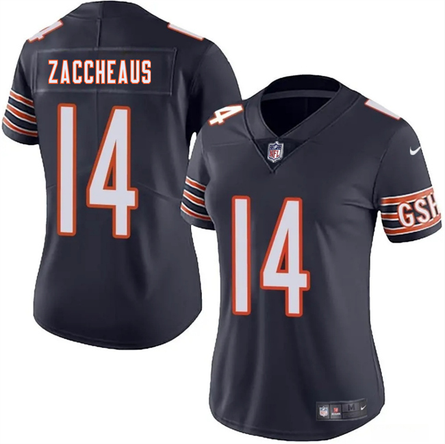 Women's Chicago Bears #14 Olamide Zaccheaus Navy 2025 Vapor Stitched Jersey(Run Small) Women's Chicago Bears #14 Olamide Zaccheaus Navy 2025 Vapor Stitched Jersey(Run Small)