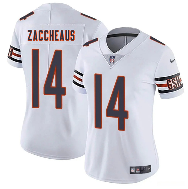 Women's Chicago Bears #14 Olamide Zaccheaus White 2025 Vapor Stitched Jersey(Run Small) Women's Chicago Bears #14 Olamide Zaccheaus White 2025 Vapor Stitched Jersey(Run Small)