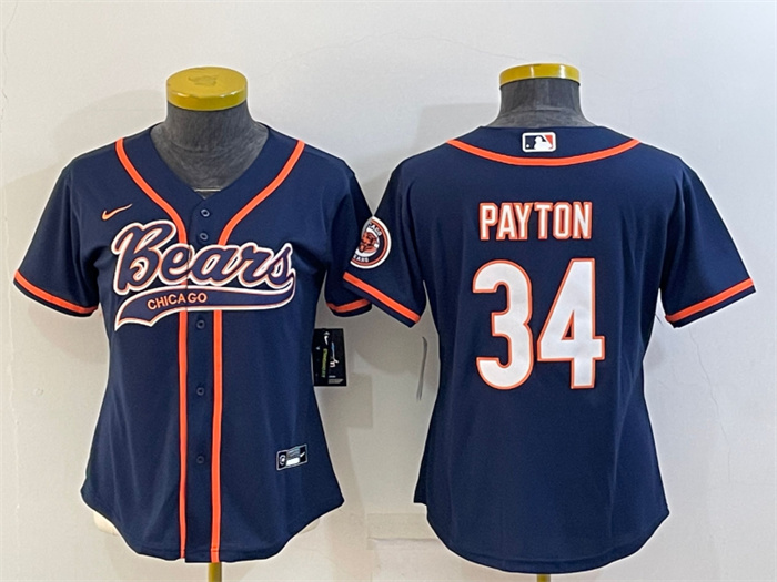 Women's Chicago Bears #34 Walter Payton Navy With Patch Cool Base Stitched Baseball Jersey(Run Small) Women's Chicago Bears #34 Walter Payton Navy With Patch Cool Base Stitched Baseball Jersey(Run Small)
