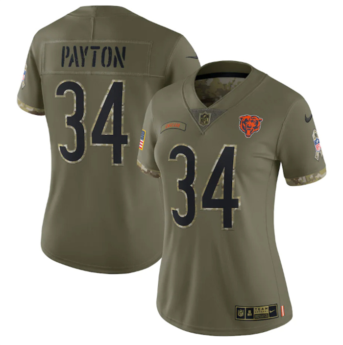 Women's Chicago Bears #34 Walter Payton Olive 2022 Salute To Service Limited Stitched Jersey(Run Small) Women's Chicago Bears #34 Walter Payton Olive 2022 Salute To Service Limited Stitched Jersey(Run Small)