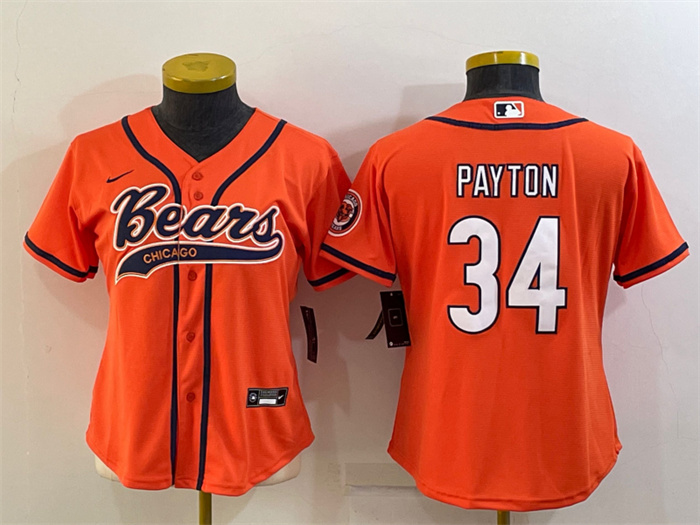 Women's Chicago Bears #34 Walter Payton Orange With Patch Cool Base Stitched Baseball Jersey(Run Small) Women's Chicago Bears #34 Walter Payton Orange With Patch Cool Base Stitched Baseball Jersey(Run Small)