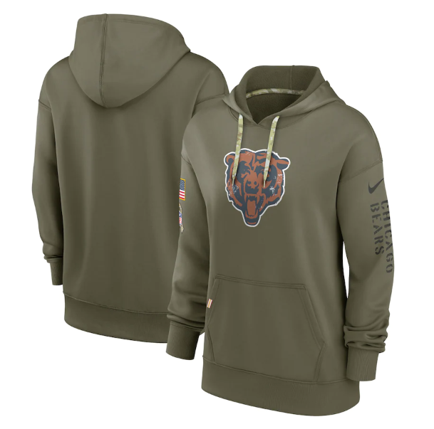 Women's Chicago Bears 2022 Olive Salute To Service Therma Performance Pullover Hoodie(Run Small)