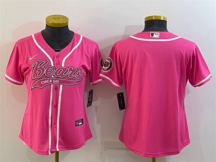 Women's Chicago Bears Blank Pink With Patch Cool Base Stitched Baseball Jersey(Run Small) Women's Chicago Bears Blank Pink With Patch Cool Base Stitched Baseball Jersey(Run Small)