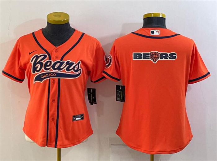 Women's Chicago Bears Orange Team Big Logo With Patch Cool Base Stitched Baseball Jersey(Run Small) Women's Chicago Bears Orange Team Big Logo With Patch Cool Base Stitched Baseball Jersey(Run Small)