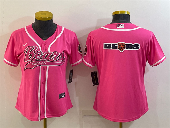 Women's Chicago Bears Pink Team Big Logo With Patch Cool Base Stitched Baseball Jersey(Run Small) Women's Chicago Bears Pink Team Big Logo With Patch Cool Base Stitched Baseball Jersey(Run Small)