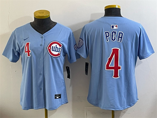 Women's Chicago Cubs #4 PCA Blue Limited Stitched Jersey(Run Small) Women's Chicago Cubs #4 PCA Blue Limited Stitched Jersey(Run Small)