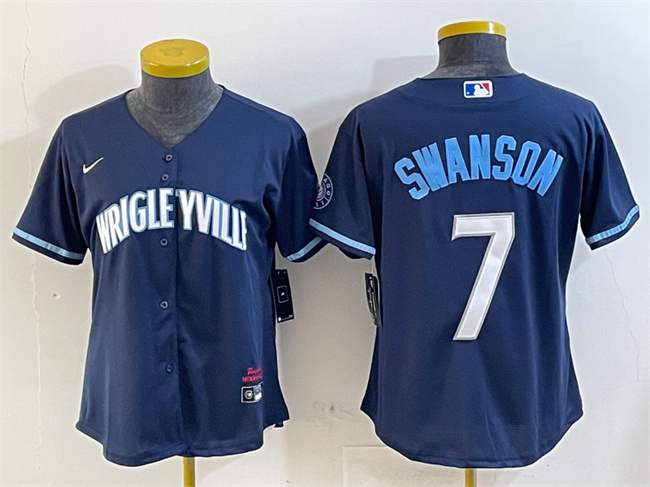 Women's Chicago Cubs #7 Dansby Swanson Navy City Connect Stitched Jersey Women's Chicago Cubs #7 Dansby Swanson Navy City Connect Stitched Jersey