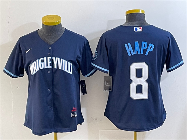 Women's Chicago Cubs #8 Ian Happ Navy City Connect Stitched Jersey Women's Chicago Cubs #8 Ian Happ Navy City Connect Stitched Jersey