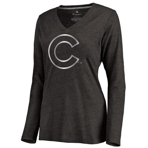 Women's Chicago Cubs Platinum Collection Long Sleeve V-Neck Tri-Blend T-Shirt Black Women's Chicago Cubs Platinum Collection Long Sleeve V-Neck Tri-Blend T-Shirt Black