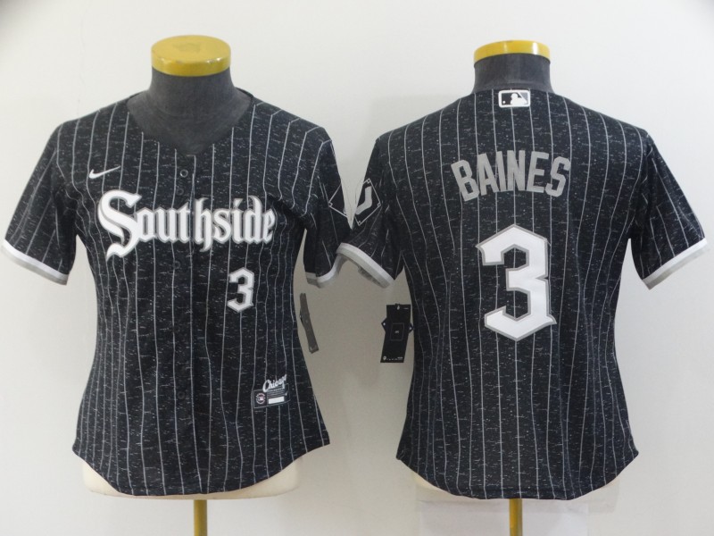 Women's Chicago White Sox #3 Harold Baines 2021 Black Connect City Stitched Jersey(Run Small) Women's Chicago White Sox #3 Harold Baines 2021 Black Connect City Stitched Jersey(Run Small)