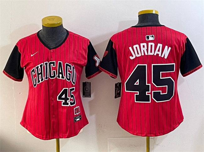 Women's Chicago White Sox #45 Michael Jordan Red Black 2025 City Connect Limited Stitched Baseball Jersey(Run Small) Women's Chicago White Sox #45 Michael Jordan Red Black 2025 City Connect Limited Stitched Baseball Jersey(Run Small)
