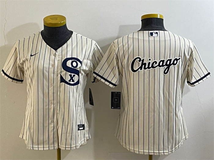 Women's Chicago White Sox Cream Team Big Logo Stitched Jersey(Run Small) 02 Women's Chicago White Sox Cream Team Big Logo Stitched Jersey(Run Small) 02