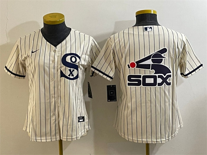 Women's Chicago White Sox Cream Team Big Logo Stitched Jersey(Run Small) 03 Women's Chicago White Sox Cream Team Big Logo Stitched Jersey(Run Small) 03
