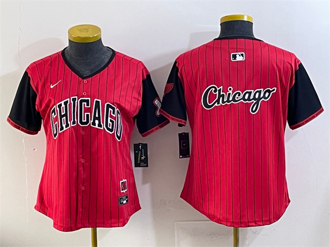 Women's Chicago White Sox Team Big Logo Red Black 2025 City Connect Limited Stitched Baseball Jersey(Run Small) 002 Women's Chicago White Sox Team Big Logo Red Black 2025 City Connect Limited Stitched Baseball Jersey(Run Small) 002