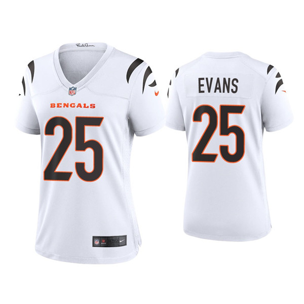 Women's Cincinnati Bengals #25 Chris Evans 2021 New White Vapor Limited Stitched Jersey(Run Small) Women's Cincinnati Bengals #25 Chris Evans 2021 New White Vapor Limited Stitched Jersey(Run Small)