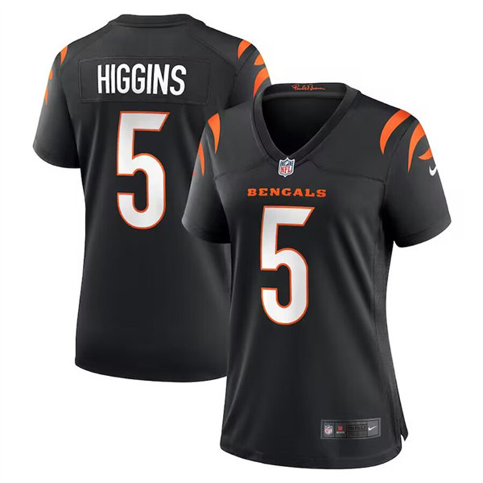 Women's Cincinnati Bengals #5 Tee Higgins Black Stitched Game Jersey(Run Small) Women's Cincinnati Bengals #5 Tee Higgins Black Stitched Game Jersey(Run Small)