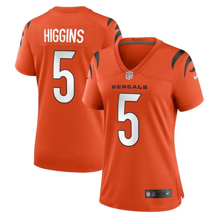 Women's Cincinnati Bengals #5 Tee Higgins Orange Stitched Game Jersey(Run Small) Women's Cincinnati Bengals #5 Tee Higgins Orange Stitched Game Jersey(Run Small)