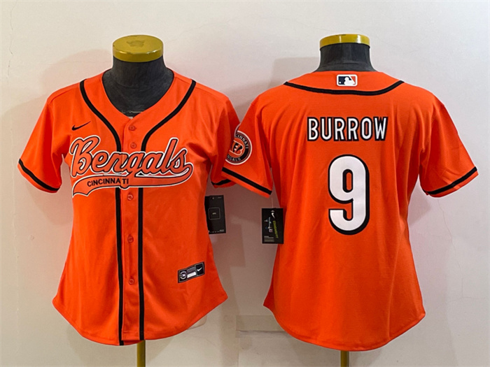 Women's Cincinnati Bengals #9 Joe Burrow Orange With Patch Cool Base Stitched Baseball Jersey(Run Small) Women's Cincinnati Bengals #9 Joe Burrow Orange With Patch Cool Base Stitched Baseball Jersey(Run Small)