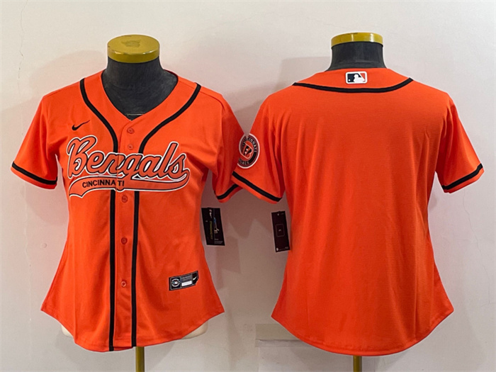 Women's Cincinnati Bengals Blank Orange With Patch Cool Base Stitched Baseball Jersey(Run Small) Women's Cincinnati Bengals Blank Orange With Patch Cool Base Stitched Baseball Jersey(Run Small)