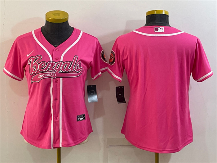 Women's Cincinnati Bengals Blank Pink With Patch Cool Base Stitched Baseball Jersey(Run Small) Women's Cincinnati Bengals Blank Pink With Patch Cool Base Stitched Baseball Jersey(Run Small)
