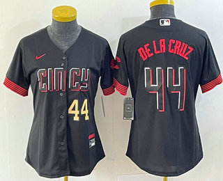 Women's Cincinnati Reds #44 Elly De La Cruz Number Black 2023 City Connect Cool Base Stitched Baseball Jersey1 Women's Cincinnati Reds #44 Elly De La Cruz Number Black 2023 City Connect Cool Base Stitched Baseball Jersey1
