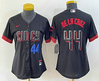 Women's Cincinnati Reds #44 Elly De La Cruz Number Black 2023 City Connect Cool Base Stitched Baseball Jersey3 Women's Cincinnati Reds #44 Elly De La Cruz Number Black 2023 City Connect Cool Base Stitched Baseball Jersey3