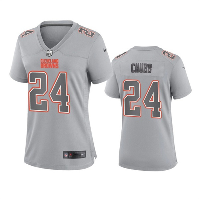 Women's Cleveland Browns #24 Nick Chubb Grey Atmosphere Fashion Stitched Game Jersey(Run Small) Women's Cleveland Browns #24 Nick Chubb Grey Atmosphere Fashion Stitched Game Jersey(Run Small)