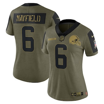 Women's Cleveland Browns #6 Baker Mayfield Nike Olive 2021 Salute To Service Limited Player Jersey Women's Cleveland Browns #6 Baker Mayfield Nike Olive 2021 Salute To Service Limited Player Jersey