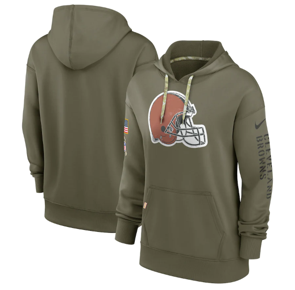 Women's Cleveland Browns 2022 Olive Salute To Service Therma Performance Pullover Hoodie(Run Small) Women's Cleveland Browns 2022 Olive Salute To Service Therma Performance Pullover Hoodie(Run Small)