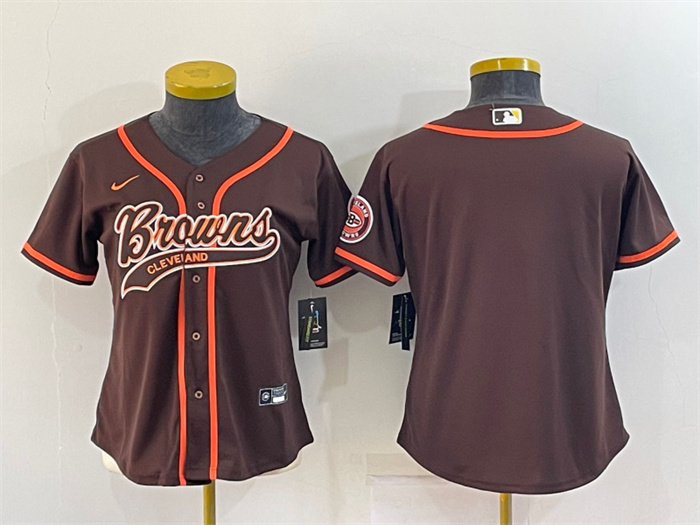 Women's Cleveland Browns Blank Brown With Patch Cool Base Stitched Baseball Jersey(Run Small) Women's Cleveland Browns Blank Brown With Patch Cool Base Stitched Baseball Jersey(Run Small)