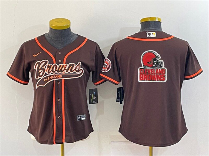 Women's Cleveland Browns Brown Team Big Logo With Patch Cool Base Stitched Baseball Jersey(Run Small) Women's Cleveland Browns Brown Team Big Logo With Patch Cool Base Stitched Baseball Jersey(Run Small)