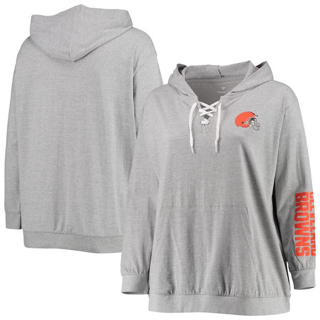 Women's Cleveland Browns Heathered Gray Plus Size Lace-Up Pullover Hoodie Women's Cleveland Browns Heathered Gray Plus Size Lace-Up Pullover Hoodie