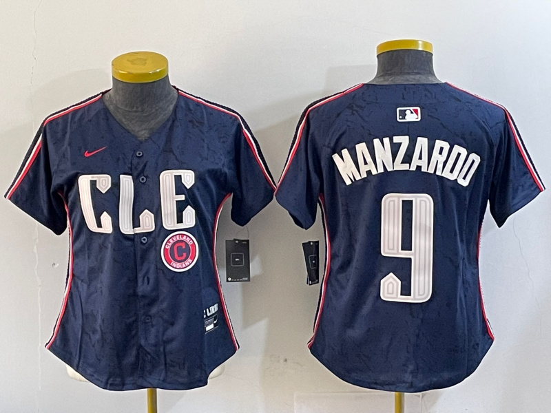 Women's Cleveland Guardians #9 Kyle Manzardo Navy 2024 City Connect Stitched Baseball Jersey(Run Small) 5 Women's Cleveland Guardians #9 Kyle Manzardo Navy 2024 City Connect Stitched Baseball Jersey(Run Small) 5