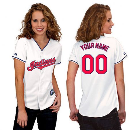 Women's Cleveland Indians Home White Customized Jersey Women's Cleveland Indians Home White Customized Jersey