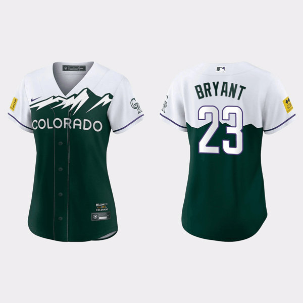 Women's Colorado Rockies #23 Kris Bryant 2022 Green City Connect Stitched Baseball Women's Colorado Rockies #23 Kris Bryant 2022 Green City Connect Stitched Baseball