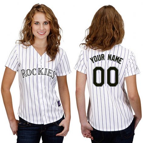 Women's Colorado Rockies Home White Customized Jersey Women's Colorado Rockies Home White Customized Jersey
