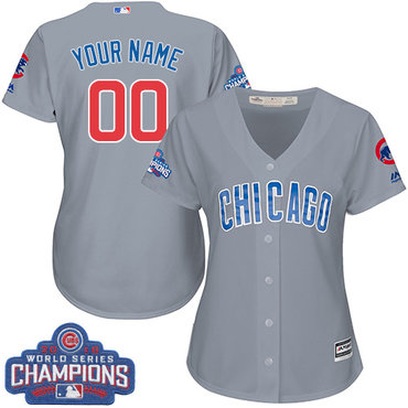 Women's Customized MLB Majestic Road Chicago Cubs 2016 World Series Champions Cool Base Grey Jersey Women's Customized MLB Majestic Road Chicago Cubs 2016 World Series Champions Cool Base Grey Jersey