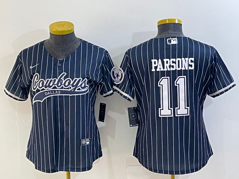 Women's Dallas Cowboys #11 Micah Parsons Navy With Patch Cool Base Stitched Baseball Jersey Women's Dallas Cowboys #11 Micah Parsons Navy With Patch Cool Base Stitched Baseball Jersey