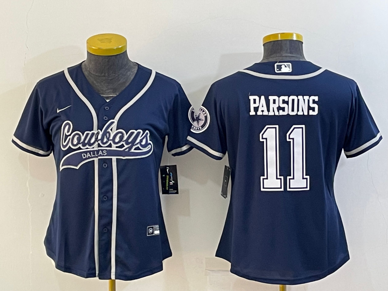 Women's Dallas Cowboys #11 Micah Parsons Navy With Patch Cool Base Stitched Baseball Jersey(Run Small) Women's Dallas Cowboys #11 Micah Parsons Navy With Patch Cool Base Stitched Baseball Jersey(Run Small)