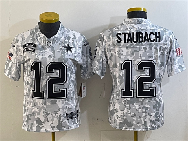 Women's Dallas Cowboys #12 Roger Staubach 2024 F.U.S.E Arctic Camo Salute To Service Limited Stitched Football Jersey(Run Small) Women's Dallas Cowboys #12 Roger Staubach 2024 F.U.S.E Arctic Camo Salute To Service Limited Stitched Football Jersey(Run Small)