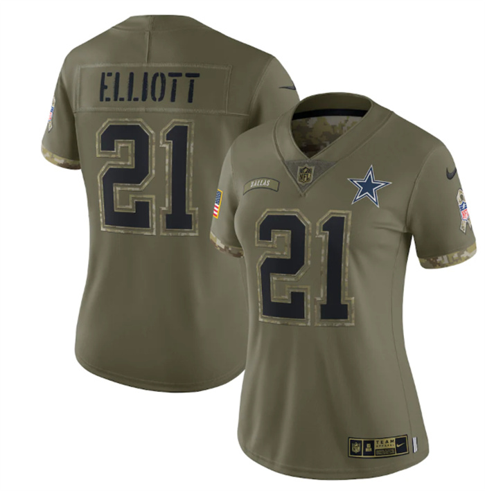 Women's Dallas Cowboys #21 Ezekiel Elliott 2022 Olive Salute To Service Limited Stitched Jersey(Run Small) Women's Dallas Cowboys #21 Ezekiel Elliott 2022 Olive Salute To Service Limited Stitched Jersey(Run Small)