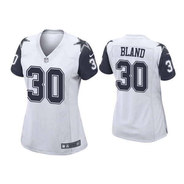 Women's Dallas Cowboys #30 DaRon Bland White Navy Stitched Game Jersey(Run Small)