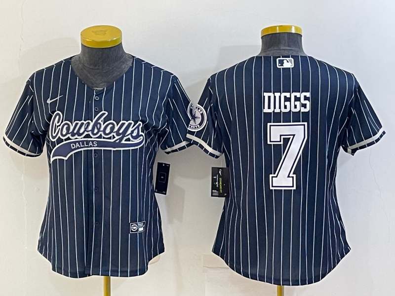 Women's Dallas Cowboys #7 Trevon Diggs Navy With Patch Cool Base Stitched Baseball Jersey(Run Small) Women's Dallas Cowboys #7 Trevon Diggs Navy With Patch Cool Base Stitched Baseball Jersey(Run Small)