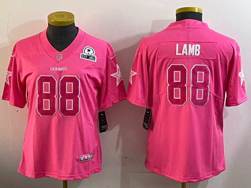 Women's Dallas Cowboys #88 CeeDee Lamb Pink Vapor Untouchable Limited Stitched Football Jersey(Run Small) 3 Women's Dallas Cowboys #88 CeeDee Lamb Pink Vapor Untouchable Limited Stitched Football Jersey(Run Small) 3