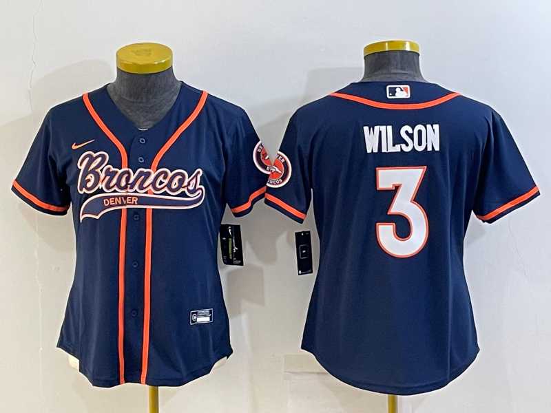 Women's Denver Broncos #3 Russell Wilson Navy With Patch Cool Base Stitched Baseball Jersey(Run Small) Women's Denver Broncos #3 Russell Wilson Navy With Patch Cool Base Stitched Baseball Jersey(Run Small)