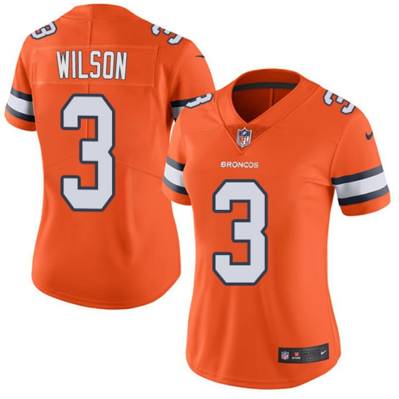 Women's Denver Broncos #3 Russell Wilson Orange Color Rush Limited Stitched Jersey(Run Small) Women's Denver Broncos #3 Russell Wilson Orange Color Rush Limited Stitched Jersey(Run Small)