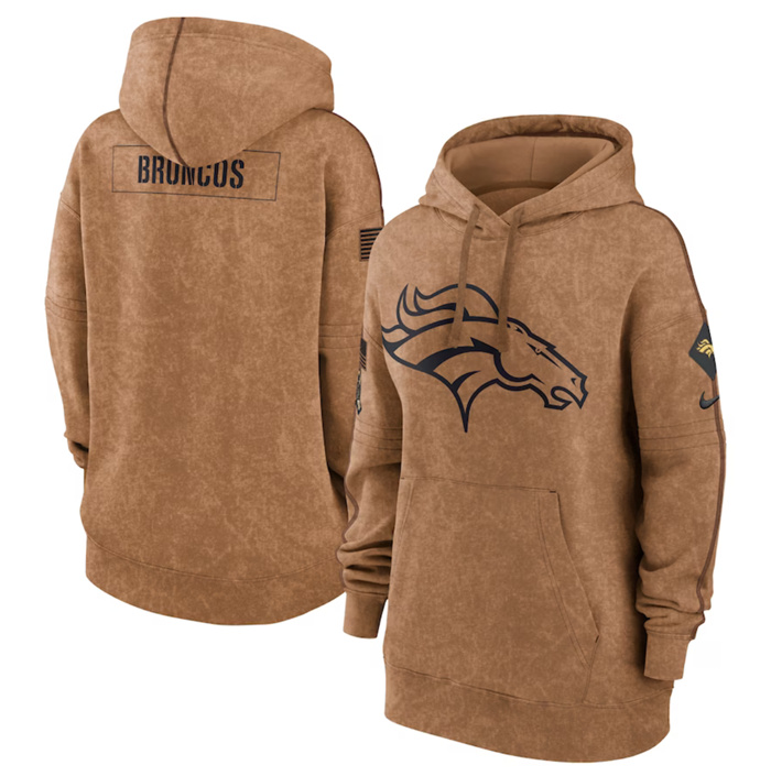 Women's Denver Broncos 2023 Brown Salute To Service Pullover Hoodie(Run Small)