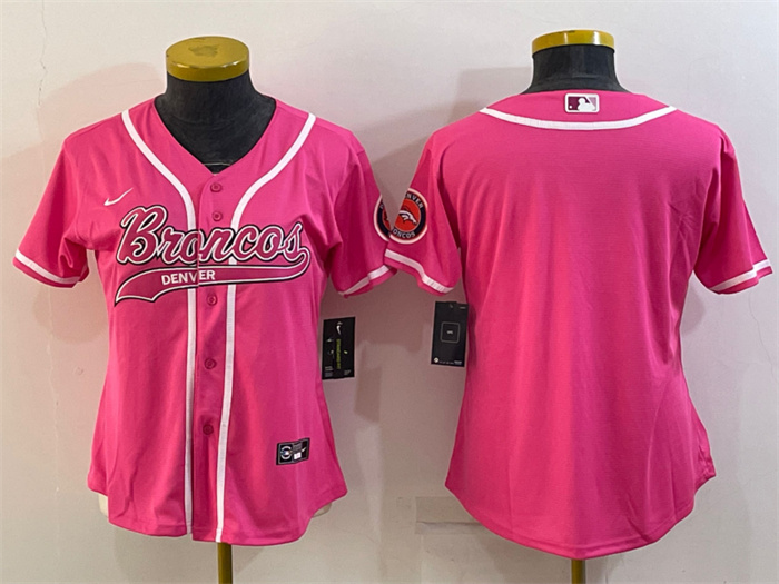 Women's Denver Broncos Blank Pink With Patch Cool Base Stitched Baseball Jersey(Run Small) Women's Denver Broncos Blank Pink With Patch Cool Base Stitched Baseball Jersey(Run Small)