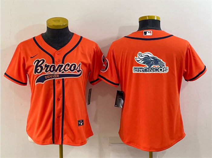 Women's Denver Broncos Orange Team Big Logo With Patch Cool Base Stitched Baseball Jersey(Run Small) Women's Denver Broncos Orange Team Big Logo With Patch Cool Base Stitched Baseball Jersey(Run Small)